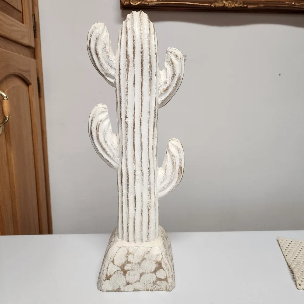 Carved & Painted Wood Saguaro Cactus Western Folk Art Made In Philippines 16